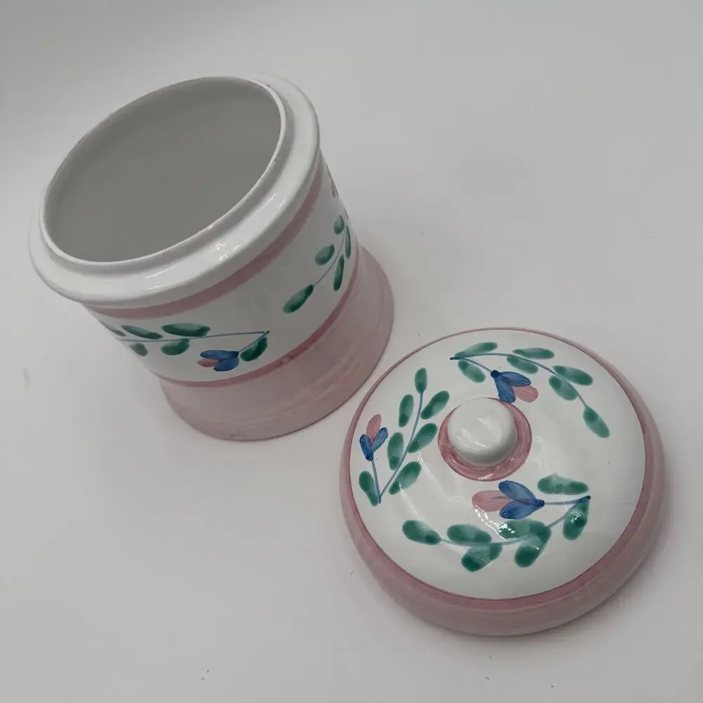 Vintage Caleca Canister Pink Garland Made in Italy Handpainted